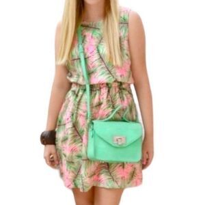 Gianni Bini Palm Leaf Mini Dress Neon Pink x-small sleeveless cut back opening